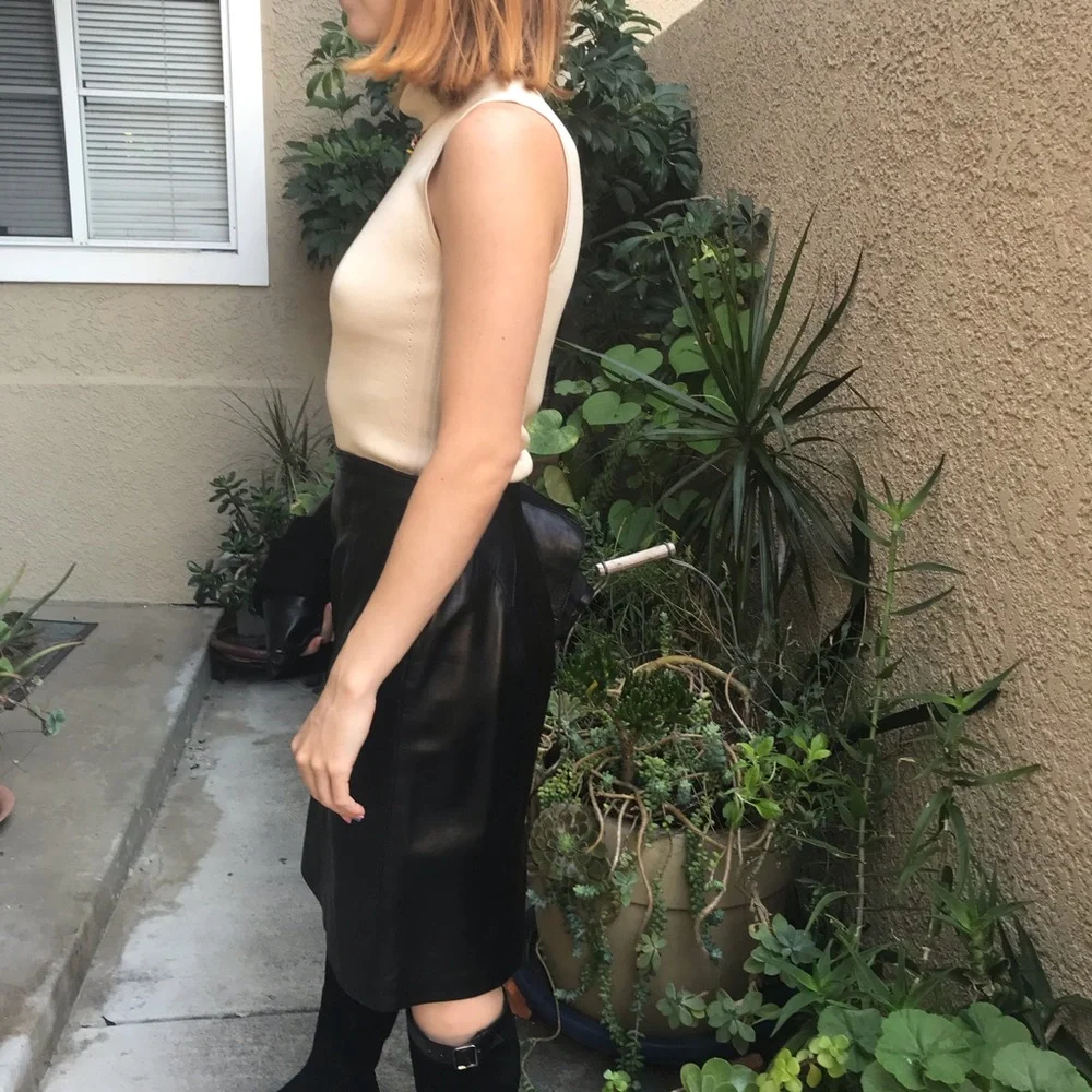 Vintage Positano black genuine leather midi skirt